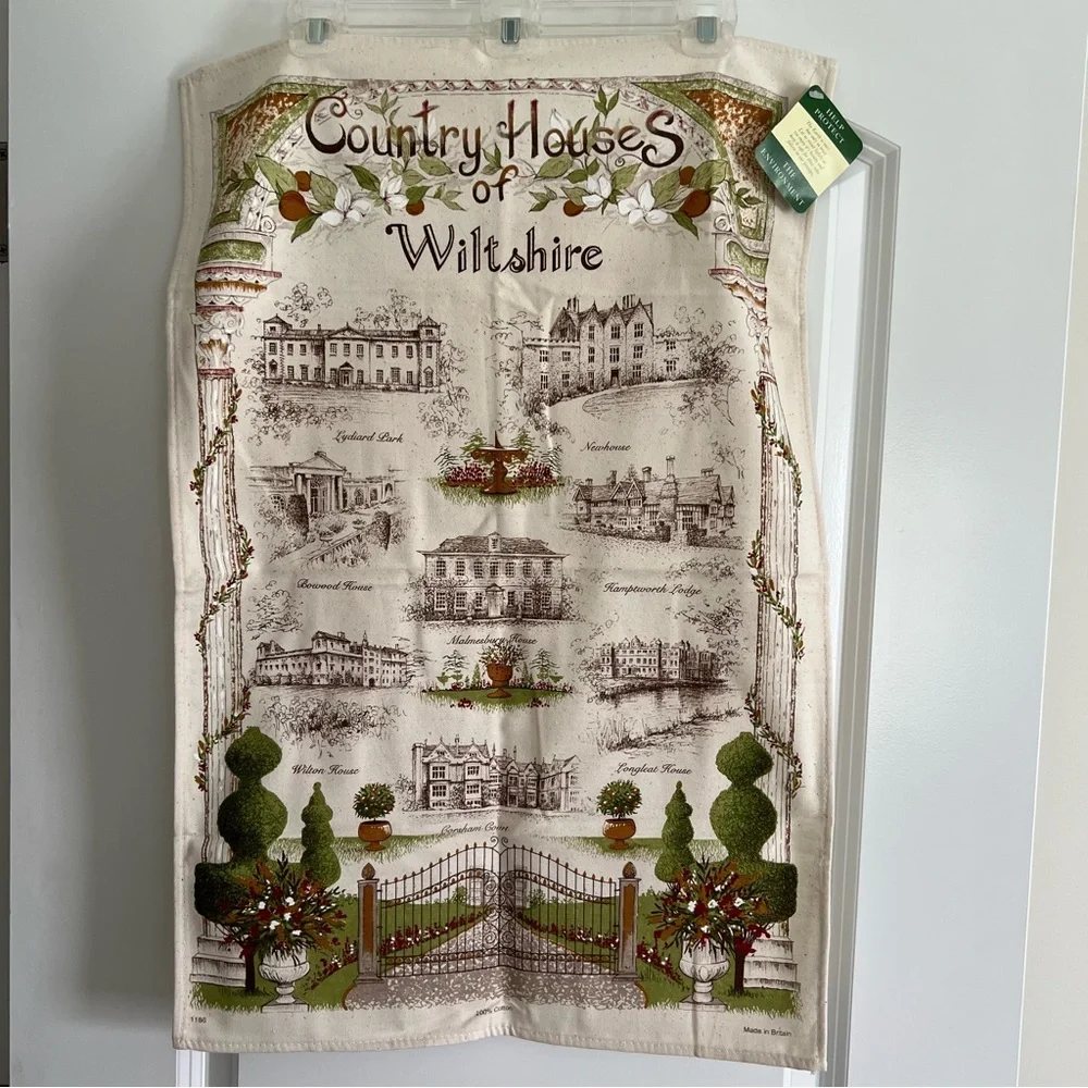 Country Houses of Wiltshire Kitchen Tea Towel Wall Hanging NWT